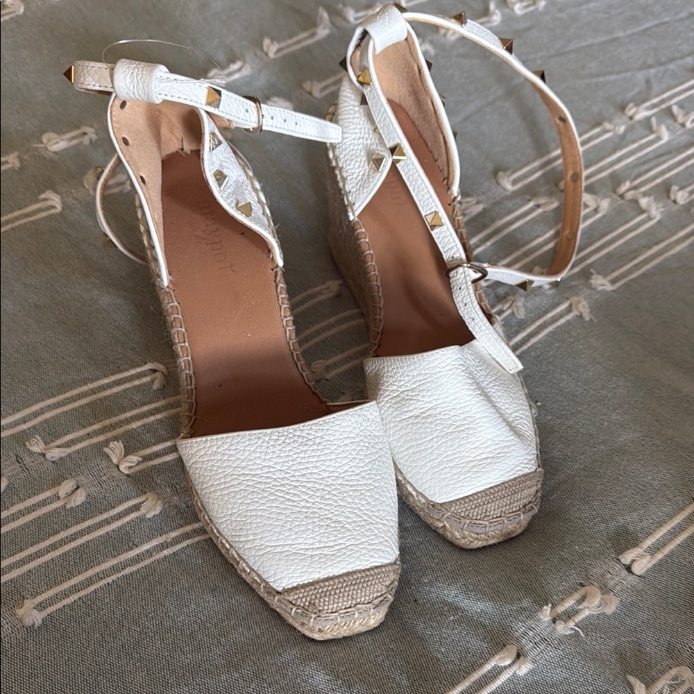 Tan and White Espadrille Shoes with Adjustable Strap